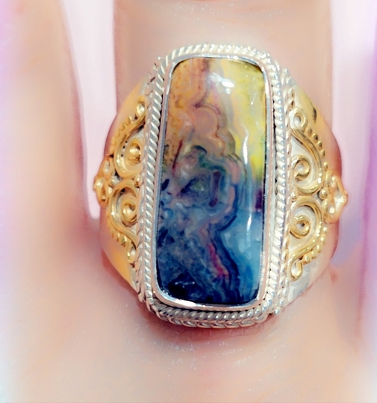 Sterling Silver Dyed Crazy Lace Gemstone Ring SZ 10¼
